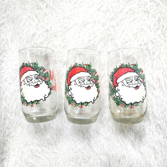 Vintage Merry Christmas Santa 12oz High Ball Glasses Set Of 3 - Picture 1 of 4